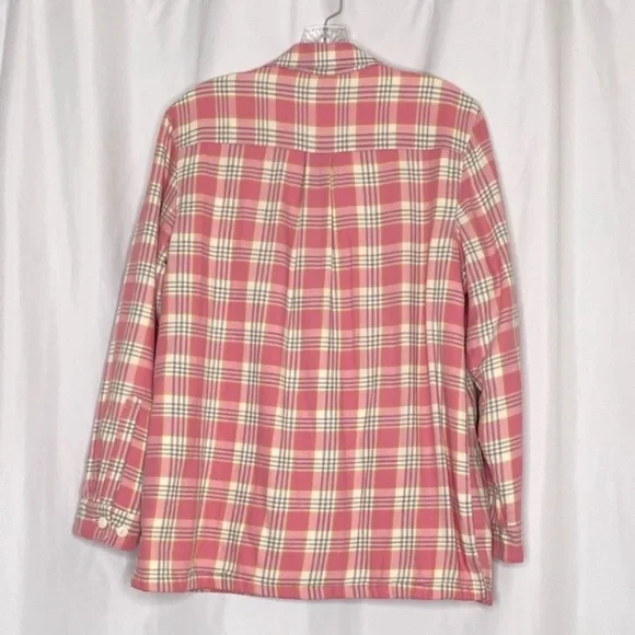 L.L. Bean Fleece Lined Plaid Flannel Shirt Jacket Pink White Sz M - Picture 4 of 7